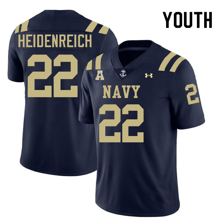 Youth Navy Midshipmen #22 Eli Heidenreich College Football Jerseys Stitched-Navy